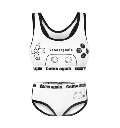 Landofgenie Women Cotton Camisole and Panties Sports Loungewear Bralette Set - Game Player White - landofgenie