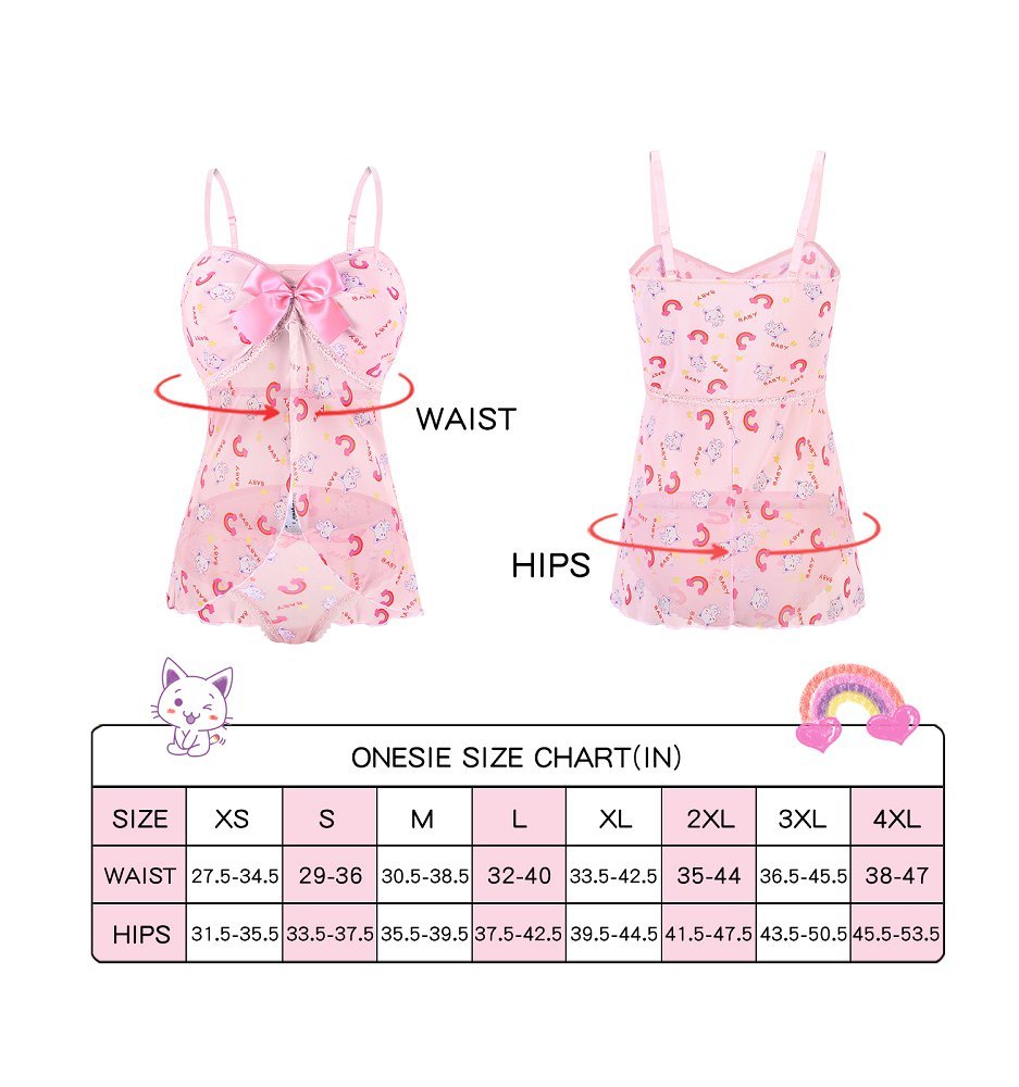 Landofgenie Women Lace Strap Lingerie Underwear Babydoll Sleepwear - Star Cats & Rainbow - landofgenie