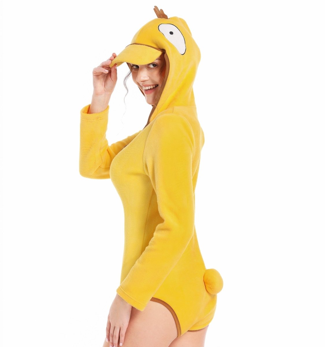 Landofgenie Womens Bodysuit Half Velvet Onesie Pajamas Bodysuit Tops Cosplay Costume - Anime Duck - landofgenie