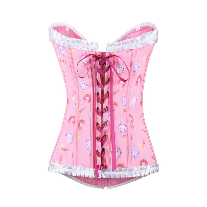 Landofgenie Women's Lace Up Boned Overbust Corset Bustier Bodyshaper Top - Rainbow Cats - landofgenie