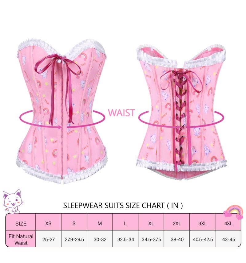 Landofgenie Women's Lace Up Boned Overbust Corset Bustier Bodyshaper Top - Rainbow Cats - landofgenie