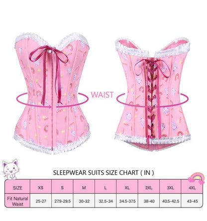 Landofgenie Women's Lace Up Boned Overbust Corset Bustier Bodyshaper Top - Rainbow Cats - landofgenie